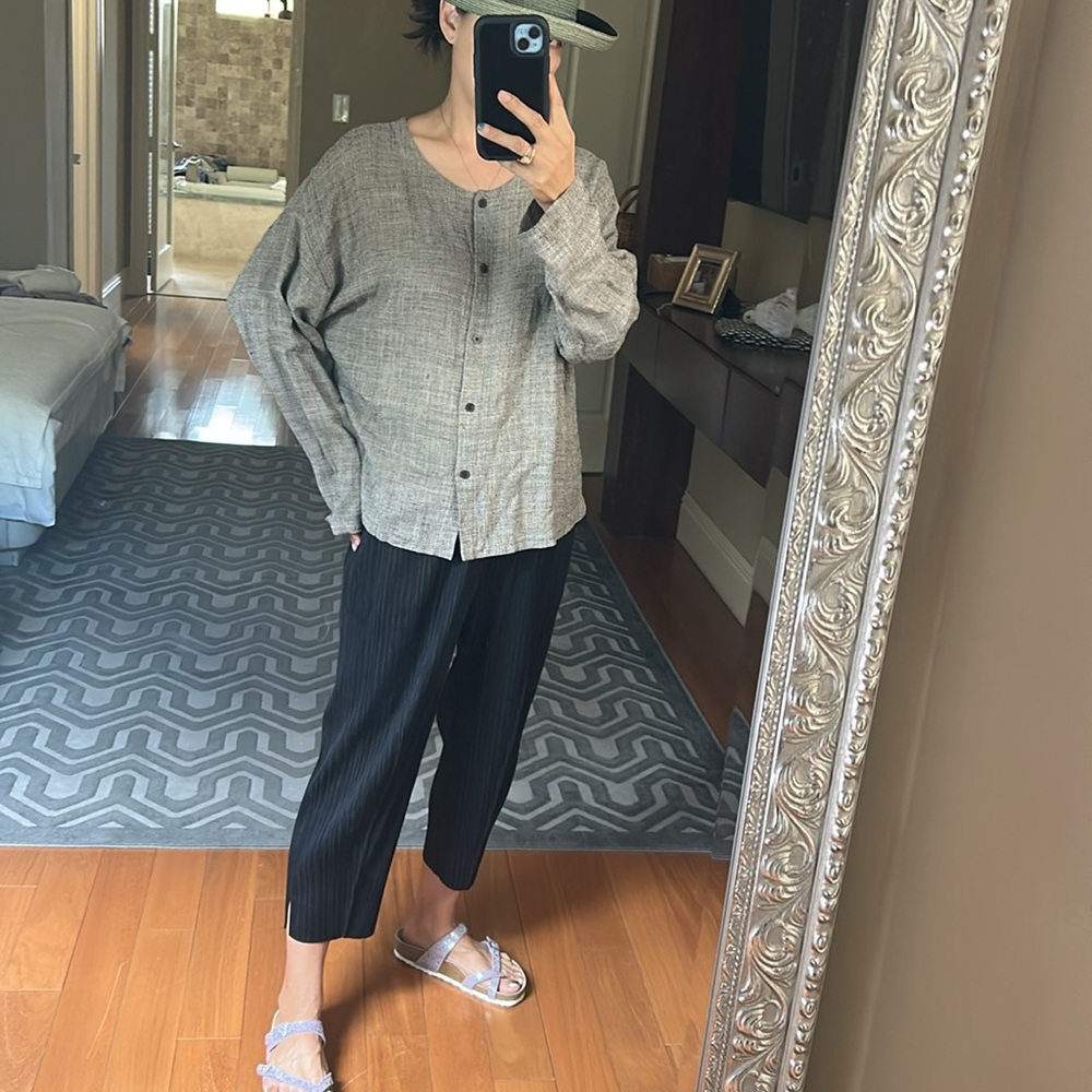 Eileen Fisher linen Textured gray Cardigan